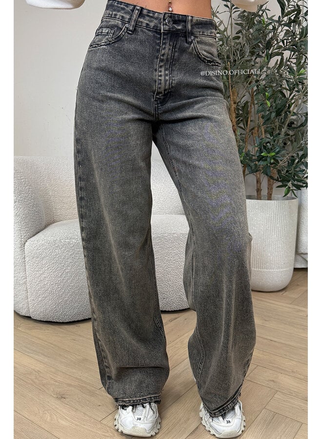 WASHED TAUPE - 'NOIRA JEANS' - HIGH WAIST WIDE LEG STRETCH JEANS