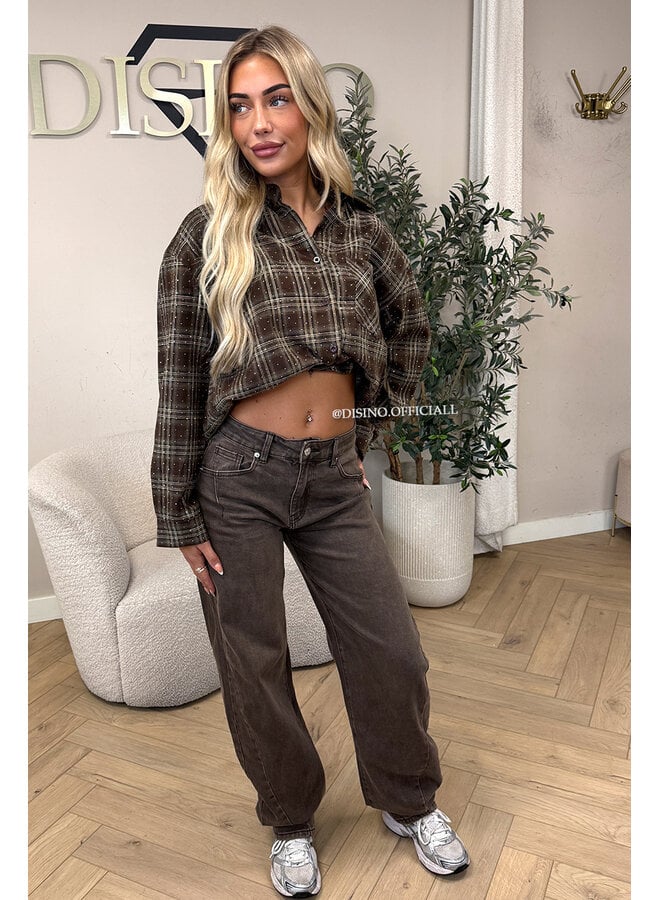 CHOCO/BEIGE - 'LORENA BLOUSE' - DIAMONDS ALL OVER OVERSIZED CHECKED BLOUSE