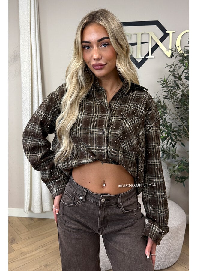 CHOCO/BEIGE - 'LORENA BLOUSE' - DIAMONDS ALL OVER OVERSIZED CHECKED BLOUSE