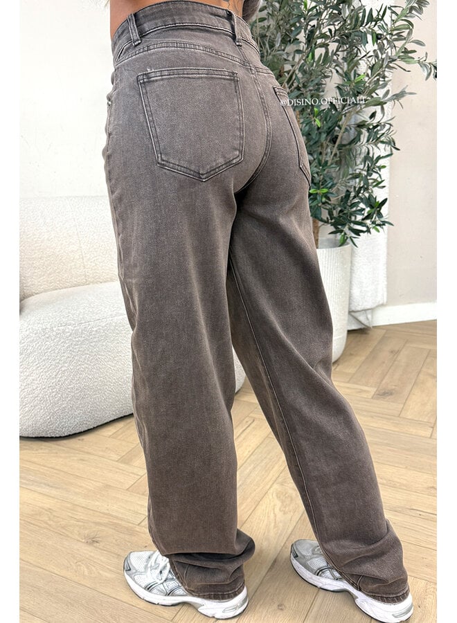 WASHED CHOCO - 'SIENA JEANS' - TALL STRETCH BALLOON LEG JEANS