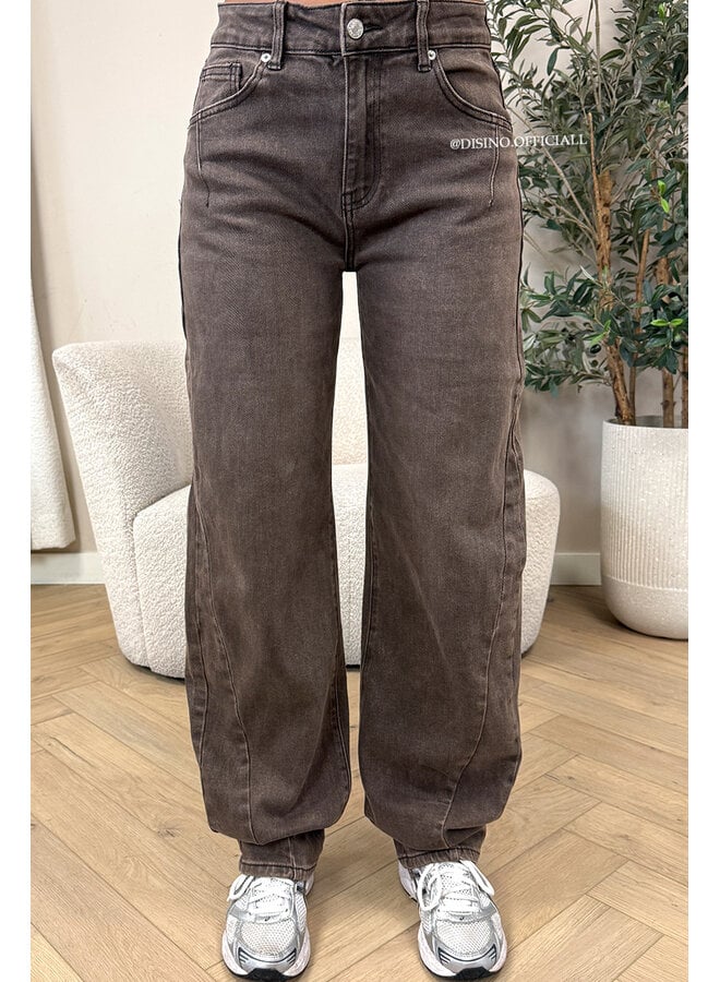 WASHED CHOCO - 'SIENA JEANS' - TALL STRETCH BALLOON LEG JEANS