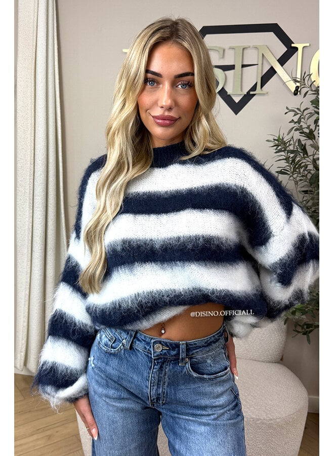 NAVY/WHITE - 'NOELIA KNIT' - OVERSIZED FLUFFY MOHAIR STRIPED KNIT