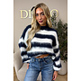 NAVY/WHITE - 'NOELIA KNIT' - OVERSIZED FLUFFY MOHAIR STRIPED KNIT