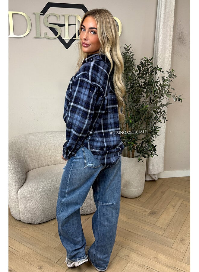 BLUE - 'MAUREEN BLOUSE' - DIAMONDS ALL OVER OVERSIZED CHECKED BLOUSE