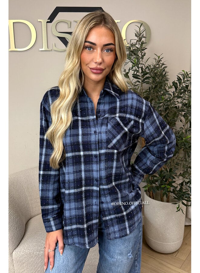 BLUE - 'MAUREEN BLOUSE' - DIAMONDS ALL OVER OVERSIZED CHECKED BLOUSE