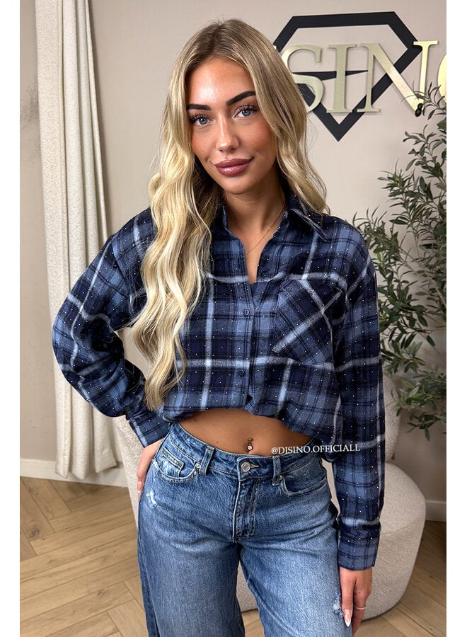 BLUE - 'MAUREEN BLOUSE' - DIAMONDS ALL OVER OVERSIZED CHECKED BLOUSE