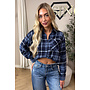 BLUE - 'MAUREEN BLOUSE' - DIAMONDS ALL OVER OVERSIZED CHECKED BLOUSE