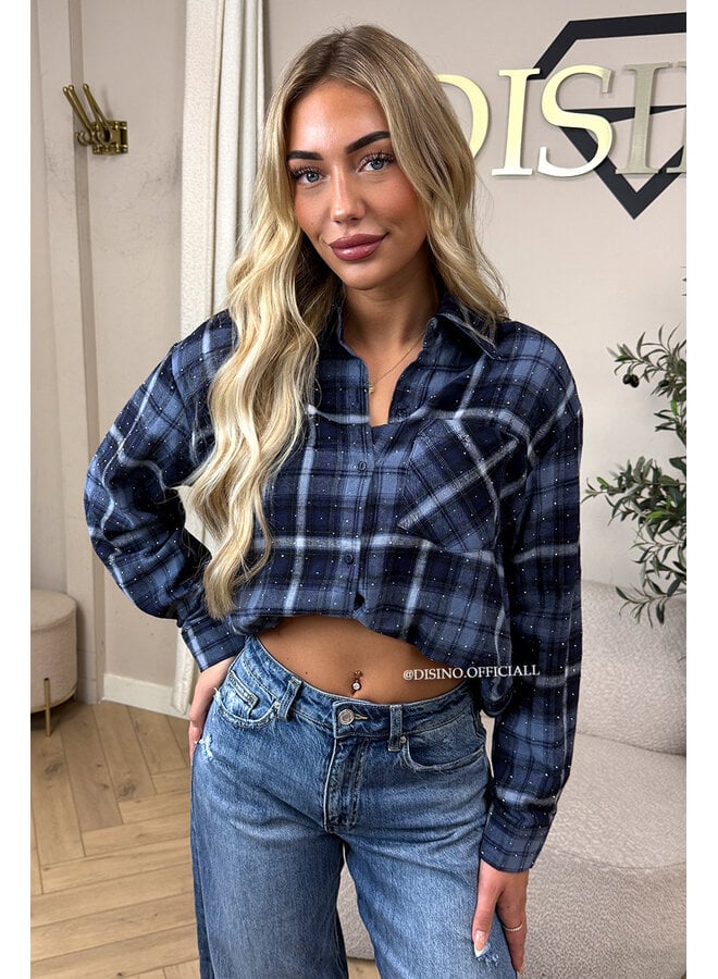 BLUE - 'MAUREEN BLOUSE' - DIAMONDS ALL OVER OVERSIZED CHECKED BLOUSE