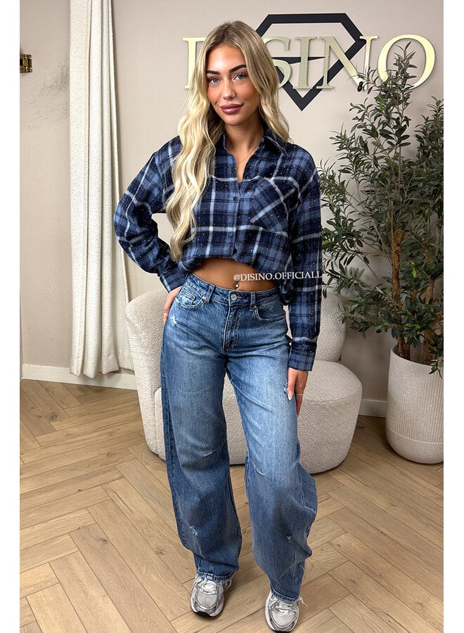 BLUE - 'MAUREEN BLOUSE' - DIAMONDS ALL OVER OVERSIZED CHECKED BLOUSE