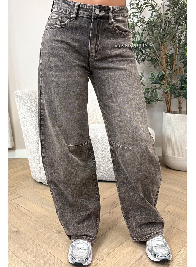 WASHED TAUPE - 'WALES JEANS' - STRETCH VIRAL BALLOON LEG JEANS