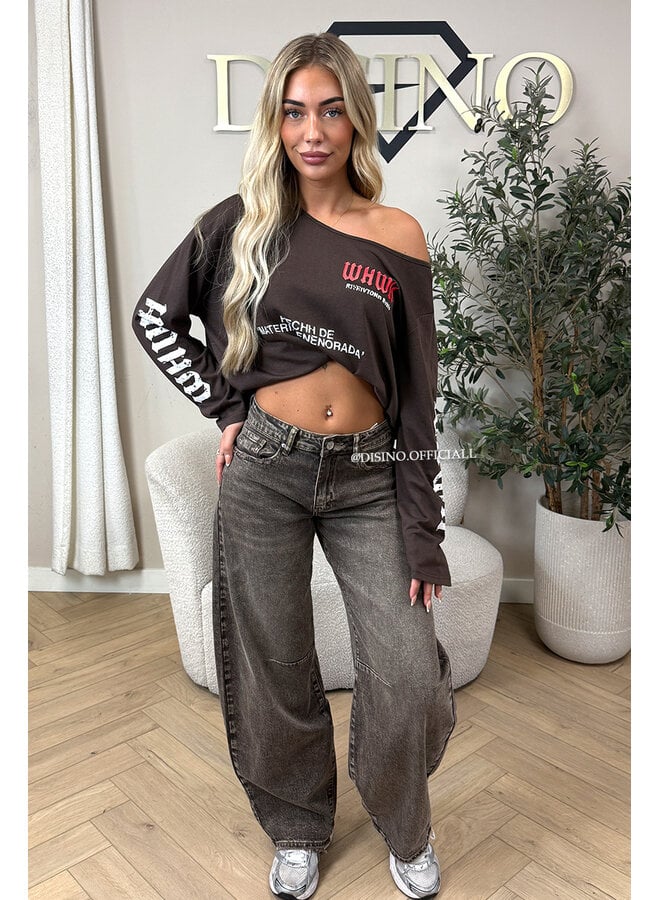 WASHED TAUPE - 'WALES JEANS' - STRETCH VIRAL BALLOON LEG JEANS
