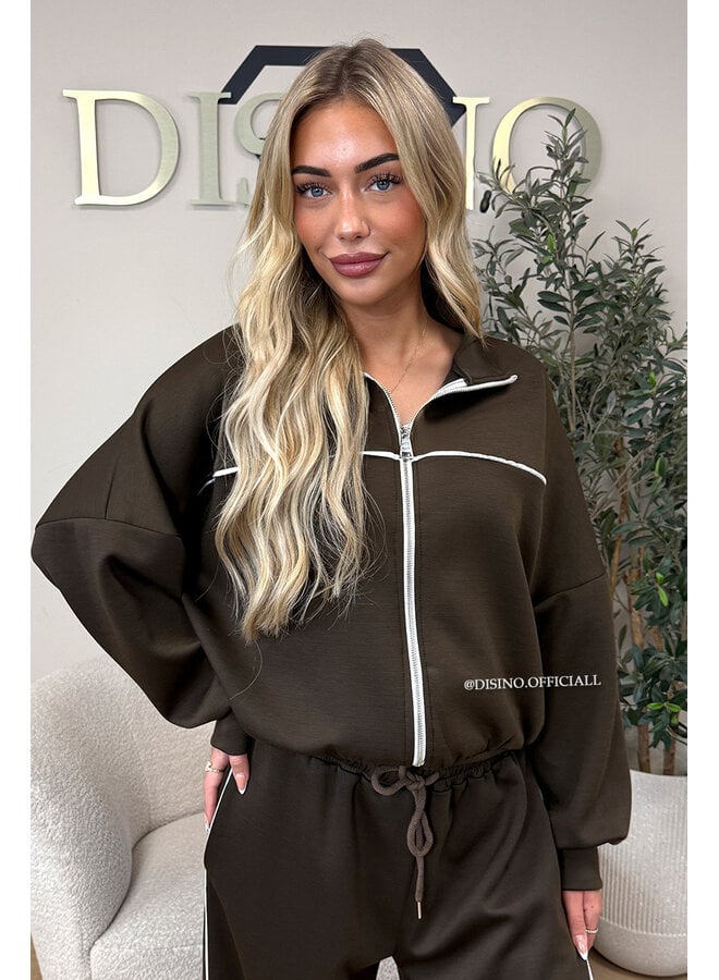 CHOCO - 'KYRA SET' - SPORTY CONTRAST PIPING JACKET + WIDE LEG PANTS SET