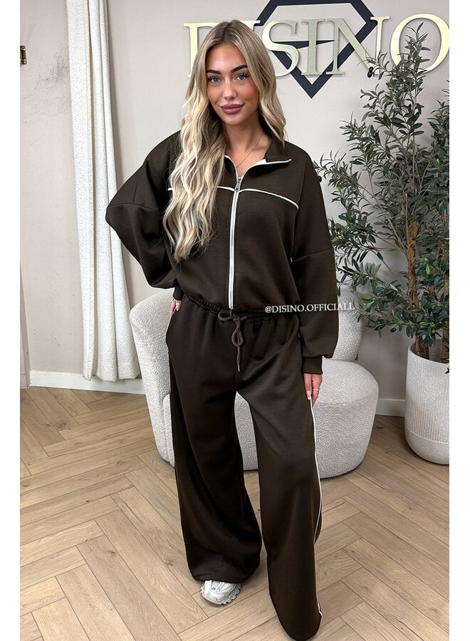 CHOCO - 'KYRA SET' - SPORTY CONTRAST PIPING JACKET + WIDE LEG PANTS SET