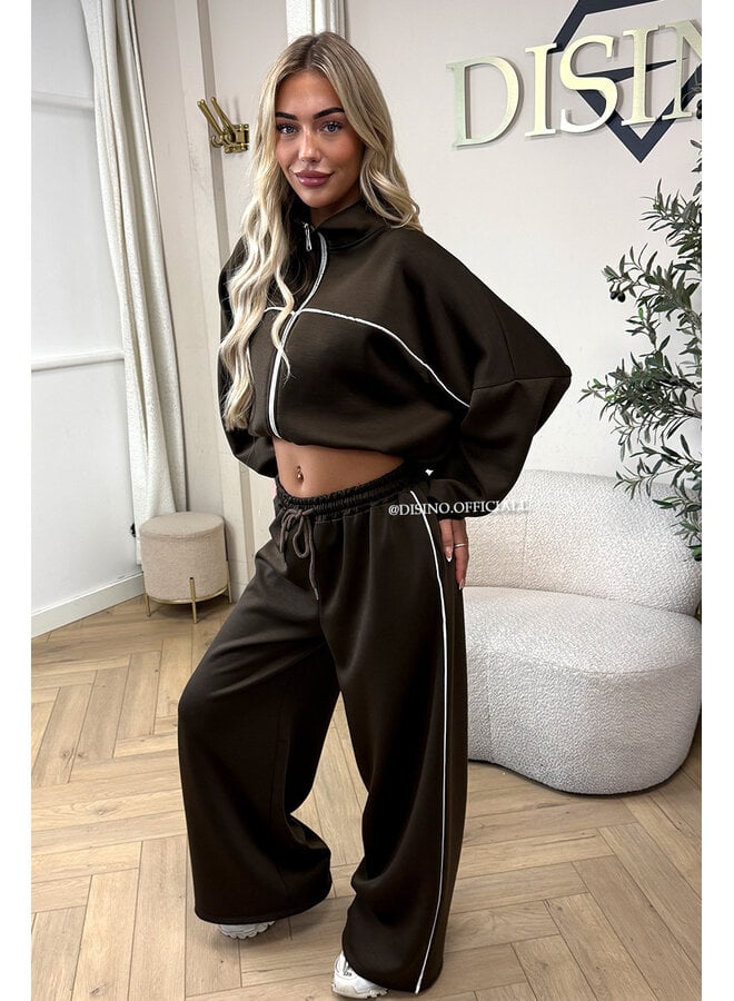 CHOCO - 'KYRA SET' - SPORTY CONTRAST PIPING JACKET + WIDE LEG PANTS SET