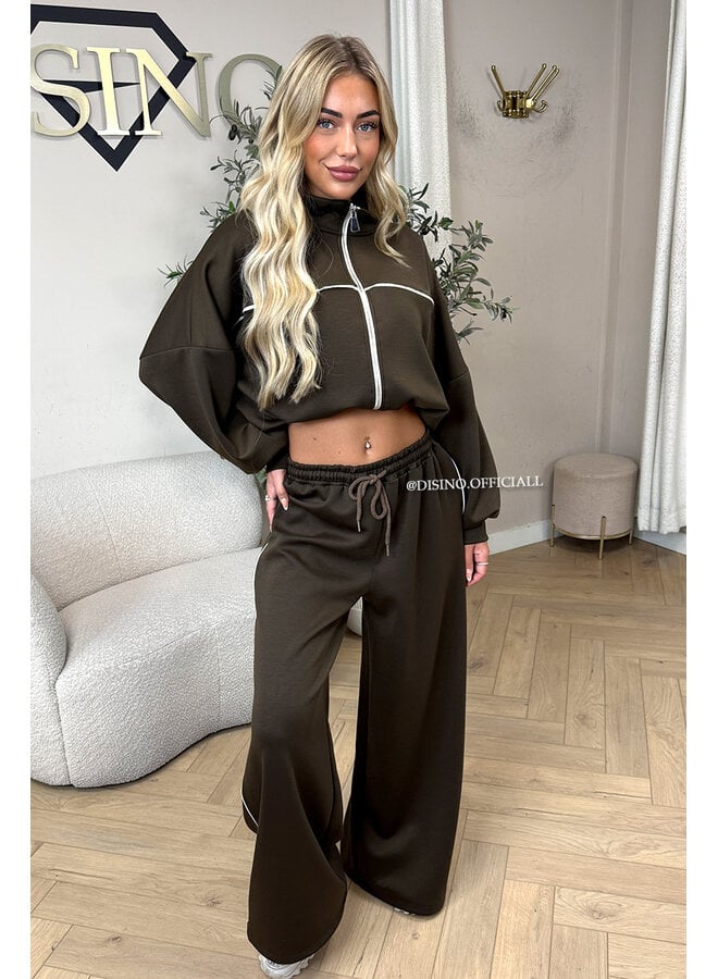 CHOCO - 'KYRA SET' - SPORTY CONTRAST PIPING JACKET + WIDE LEG PANTS SET
