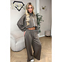 TAUPE - 'KYRA SET' - SPORTY CONTRAST PIPING JACKET + WIDE LEG PANTS SET