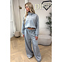 GREY - 'KYRA SET' - SPORTY CONTRAST PIPING JACKET + WIDE LEG PANTS SET