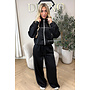BLACK - 'KYRA SET' - SPORTY CONTRAST PIPING JACKET + WIDE LEG PANTS SET