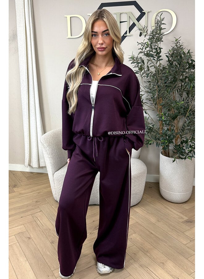 PLUM - 'KYRA SET' - SPORTY CONTRAST PIPING JACKET + WIDE LEG PANTS SET