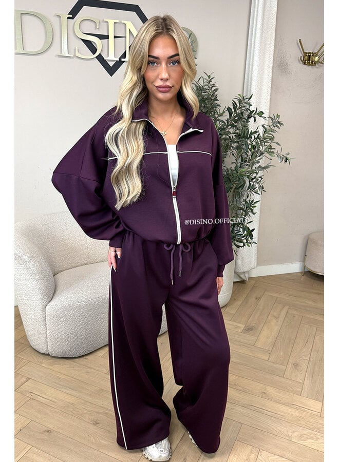 PLUM - 'KYRA SET' - SPORTY CONTRAST PIPING JACKET + WIDE LEG PANTS SET