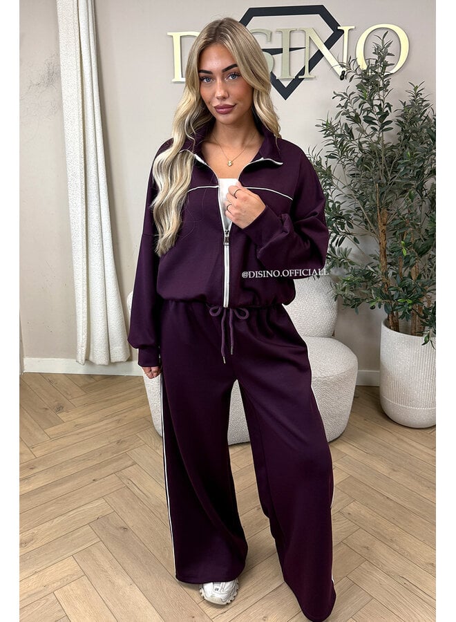 PLUM - 'KYRA SET' - SPORTY CONTRAST PIPING JACKET + WIDE LEG PANTS SET