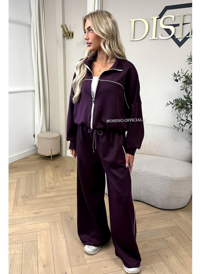 PLUM - 'KYRA SET' - SPORTY CONTRAST PIPING JACKET + WIDE LEG PANTS SET