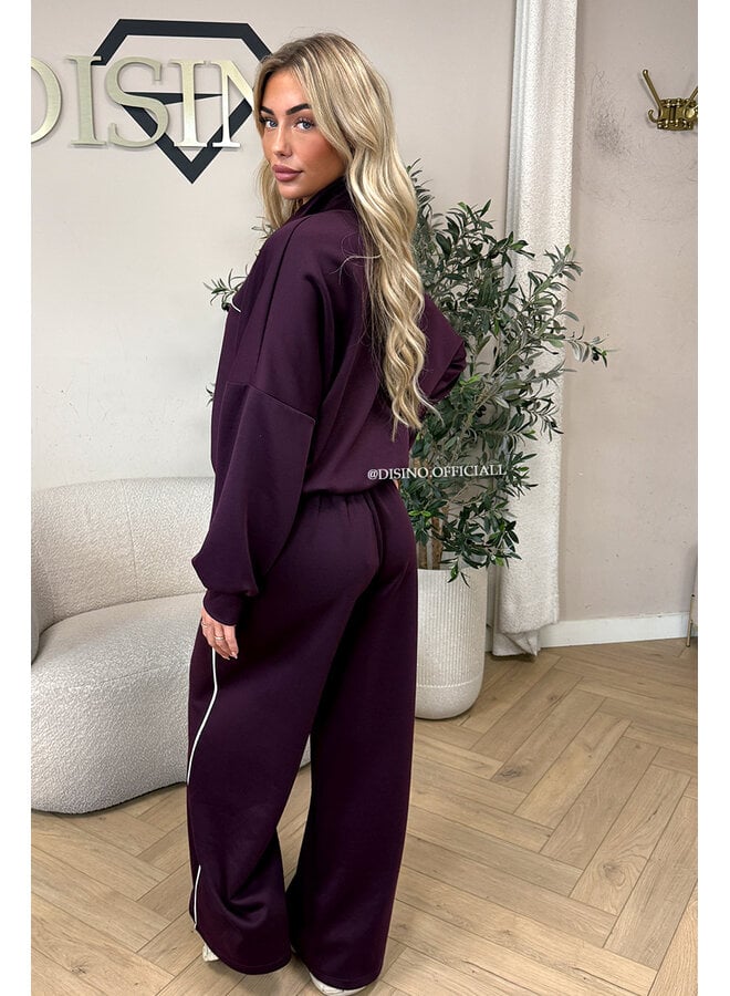 PLUM - 'KYRA SET' - SPORTY CONTRAST PIPING JACKET + WIDE LEG PANTS SET