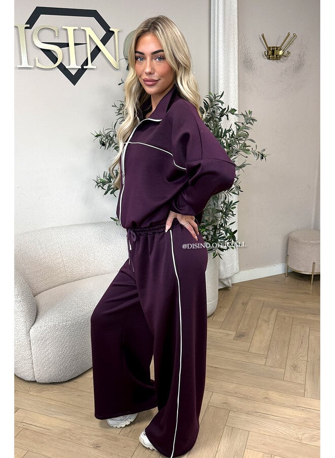 PLUM - 'KYRA SET' - SPORTY CONTRAST PIPING JACKET + WIDE LEG PANTS SET