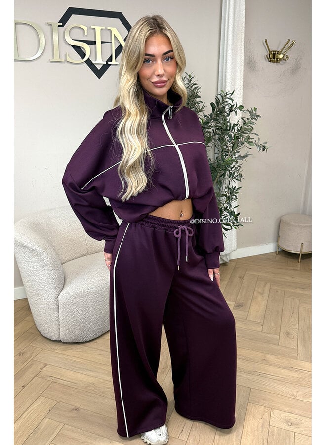 PLUM - 'KYRA SET' - SPORTY CONTRAST PIPING JACKET + WIDE LEG PANTS SET