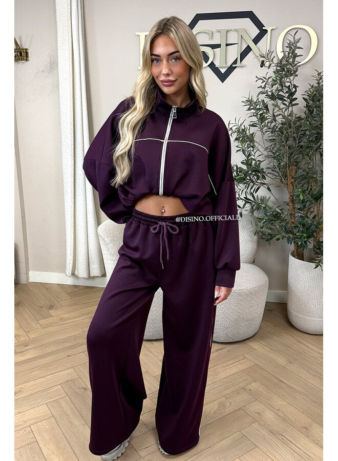 PLUM - 'KYRA SET' - SPORTY CONTRAST PIPING JACKET + WIDE LEG PANTS SET
