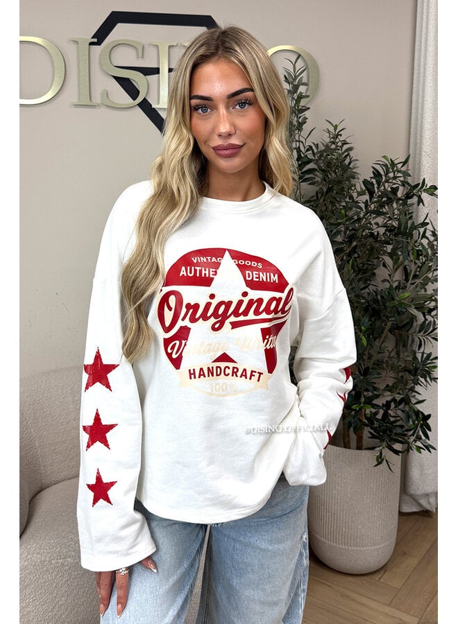 WHITE - 'ORIGINAL VINTAGE' - OVERSIZED LONGSLEEVE TOP