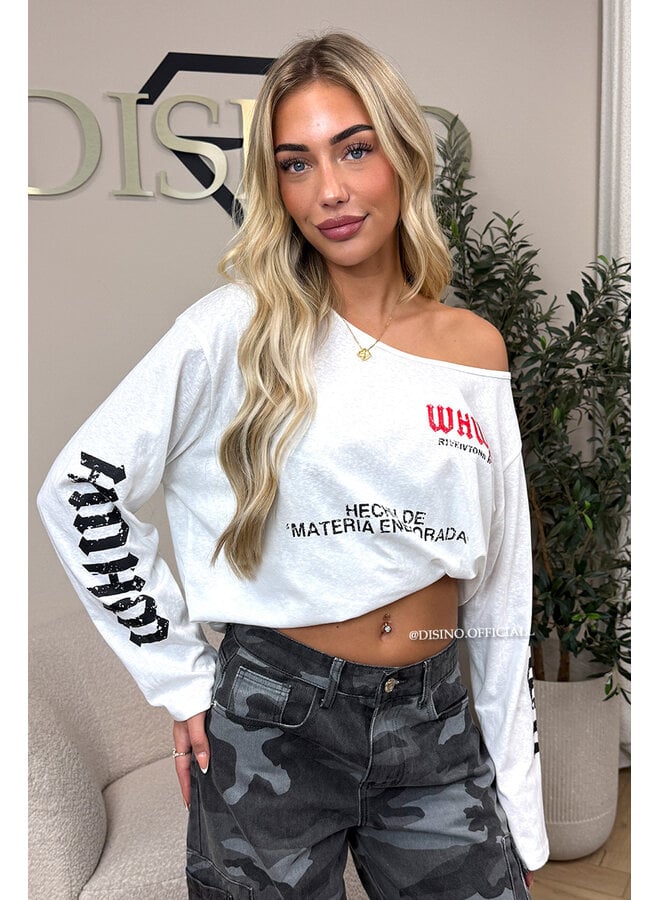 WHITE - 'MARIEL LONGSLEEVE' - OVERSIZED OFF SHOULDER LONGSLEEVE TOP