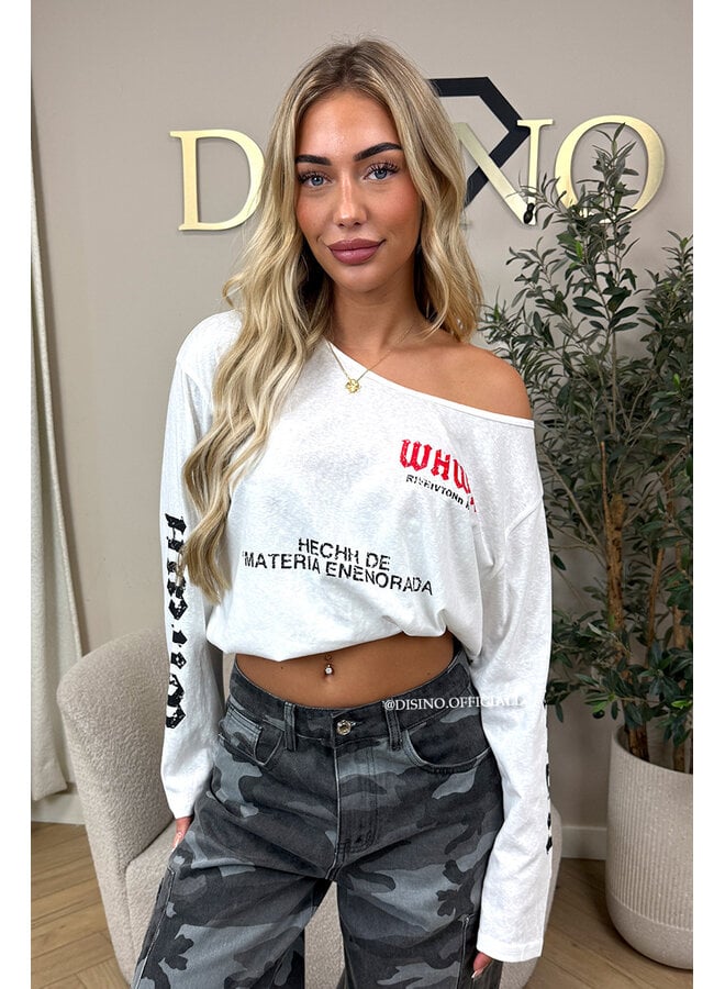WHITE - 'MARIEL LONGSLEEVE' - OVERSIZED OFF SHOULDER LONGSLEEVE TOP