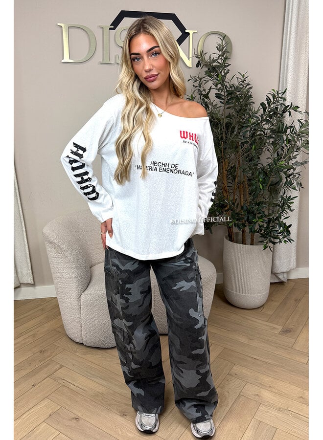 WHITE - 'MARIEL LONGSLEEVE' - OVERSIZED OFF SHOULDER LONGSLEEVE TOP