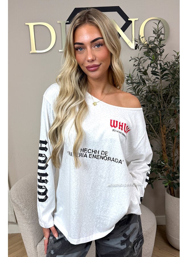 WHITE - 'MARIEL LONGSLEEVE' - OVERSIZED OFF SHOULDER LONGSLEEVE TOP