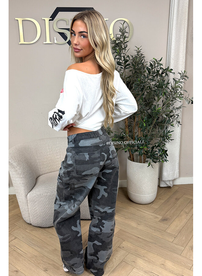 GREY - 'MARLEY JEANS' - PERFECT DENIM CARGO CAMO JEANS