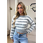 GREY/WHITE - 'NOELIA CROPPED' - CROPPED FLUFFY MOHAIR STRIPED KNIT