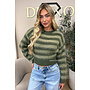GREEN - 'STRIPED NOELIA CROPPED' - CROPPED FLUFFY MOHAIR STRIPED KNIT