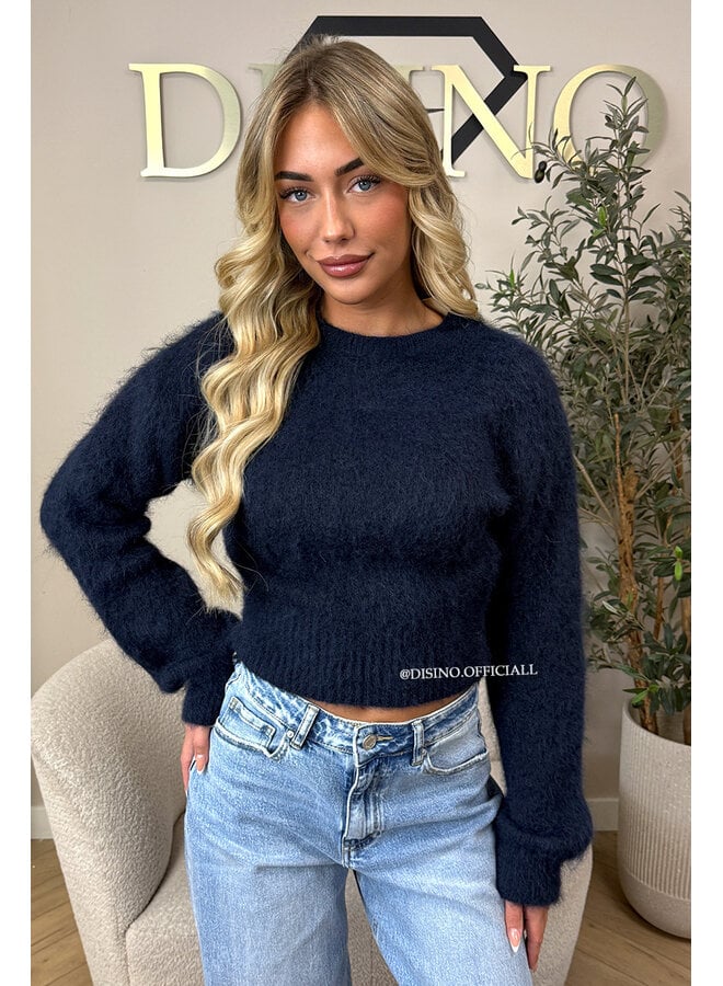 NAVY BLUE - ' NOELIA CROPPED' - FLUFFY CROPPED KNIT