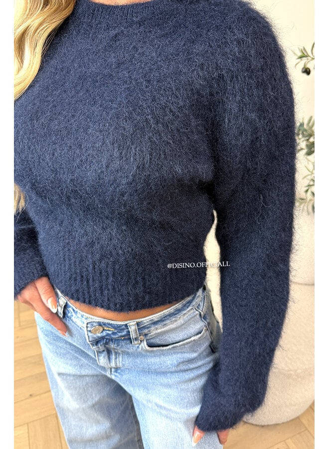NAVY BLUE - ' NOELIA CROPPED' - FLUFFY CROPPED KNIT