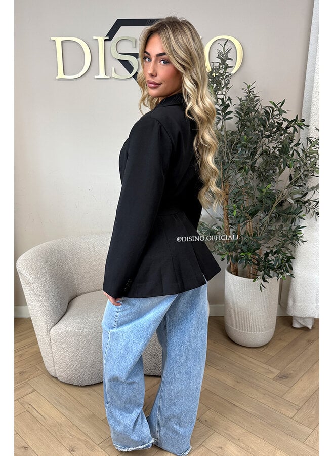 BLACK – ‘ADÈLE BLAZER’ – CLASSY BELTED TAILORED BLAZER