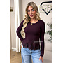 BURGUNDY - 'COLETTE TOP' - FEMININE RIBBED LACE PEPLUM TOP