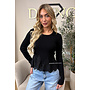 BLACK - 'COLETTE TOP' - FEMININE RIBBED LACE PEPLUM TOP