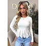 WHITE - 'COLETTE TOP' - FEMININE RIBBED LACE PEPLUM TOP
