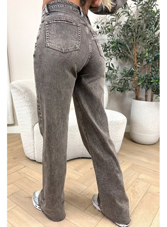 WASHED TAUPE - 'VANCOUVER' - STRETCH EXTRA LONG WIDE LEG JEANS