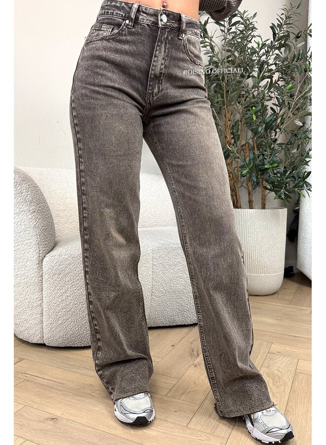 WASHED TAUPE - 'VANCOUVER' - STRETCH EXTRA LONG WIDE LEG JEANS