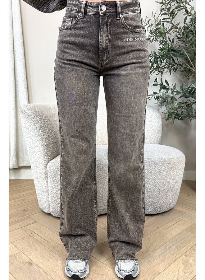 WASHED TAUPE - 'VANCOUVER' - STRETCH EXTRA LONG WIDE LEG JEANS