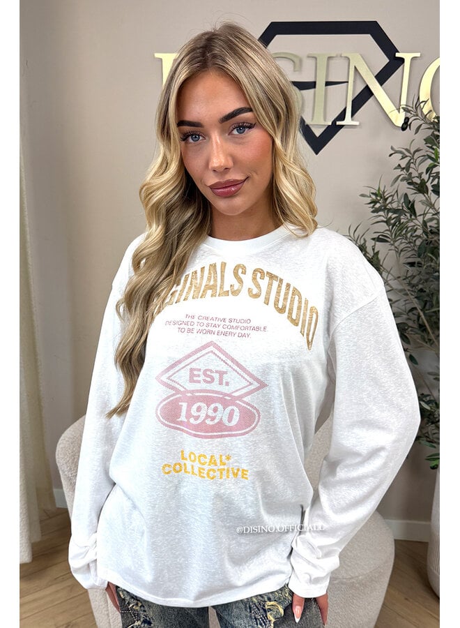 WHITE - 'HAILEY LONGSLEEVE' - OVERSIZED ORIGINALS STUDIO LONGSLEEVE TOP