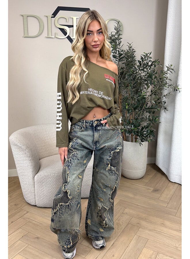 DIRTY WASH - 'RAYA JEANS' - EXCLUSIVE DISTRESSED PATCHWORK BAGGY JEANS