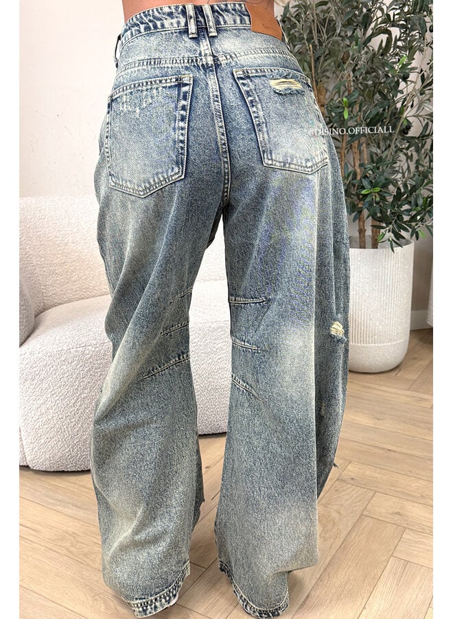 DIRTY WASH - 'RAYA JEANS' - EXCLUSIVE DISTRESSED PATCHWORK BAGGY JEANS